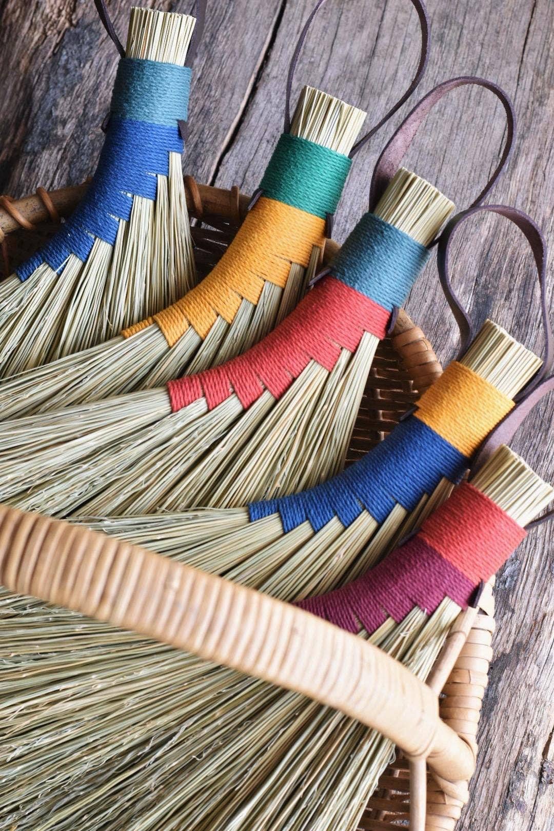 Broomcorn Sorghum Eco Brush Hand Broom: Blue & Yellow