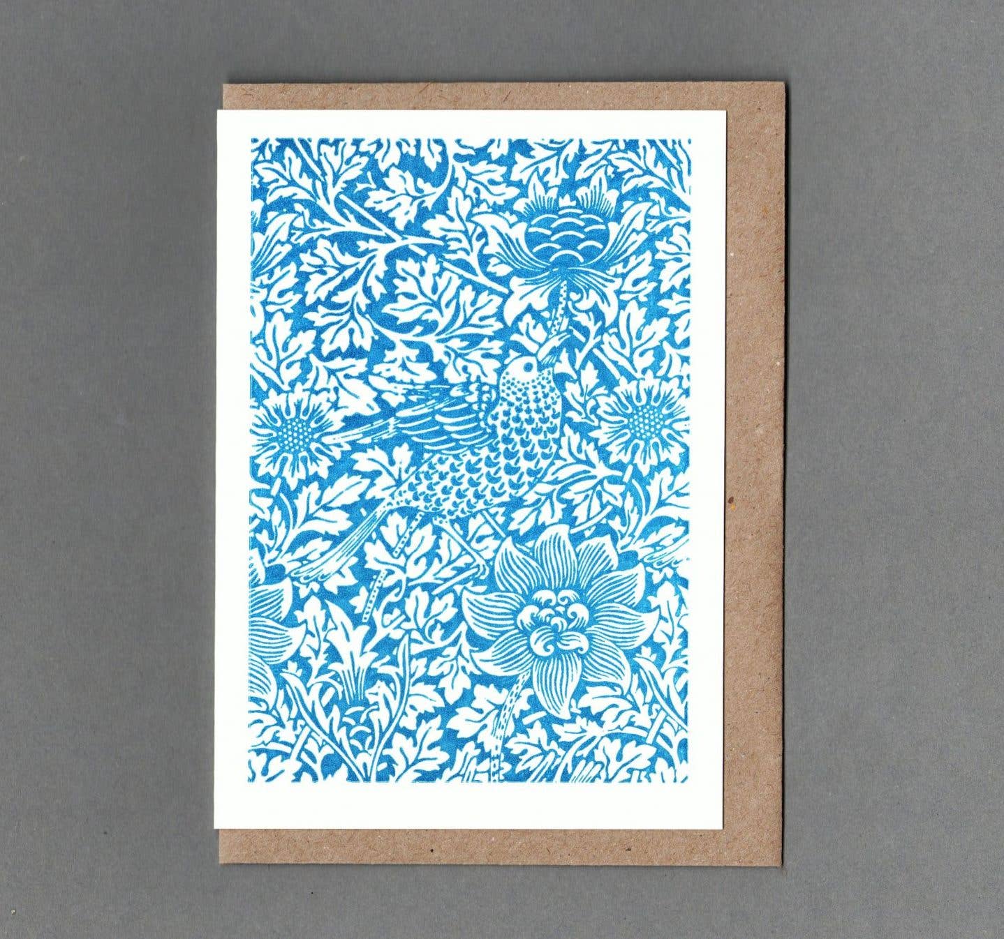 William Morris Blue. Letterpress Greeting Card, Eco Friendly: Without Cello