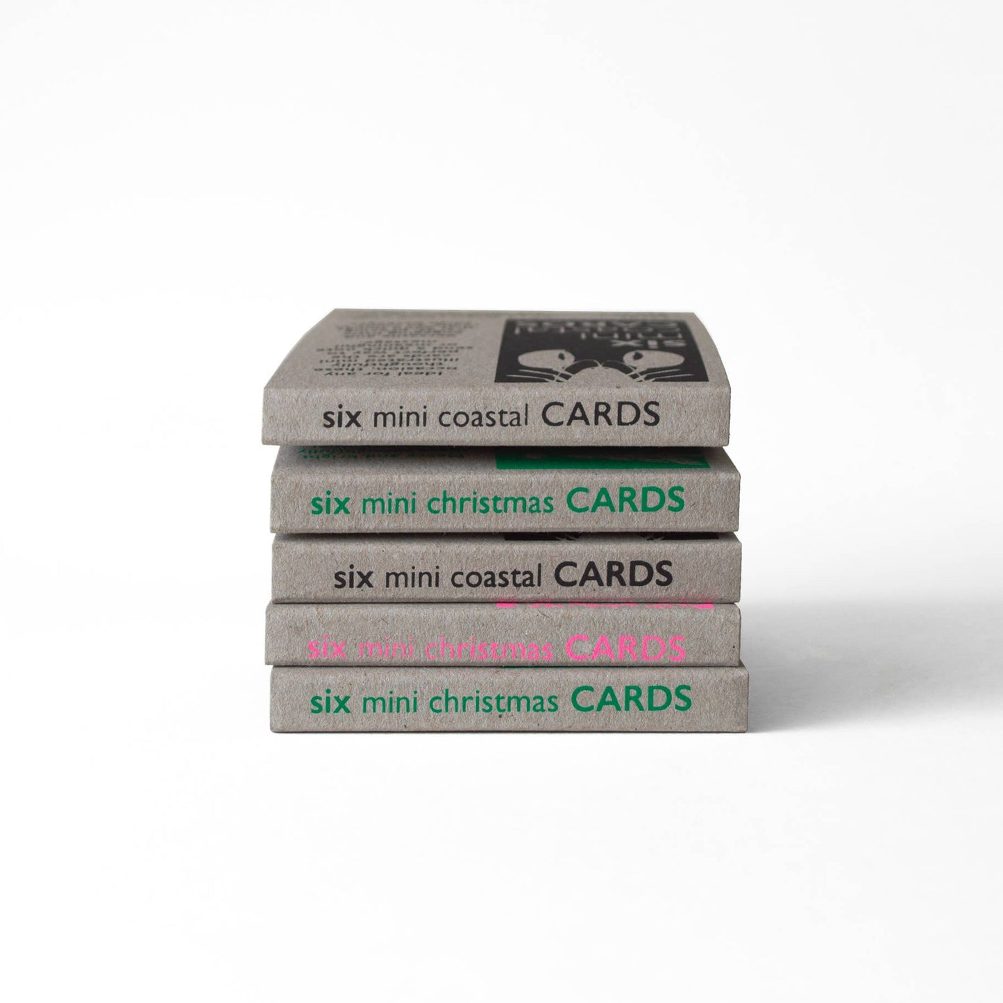 Boxed Set of 6 Mini Risograph Printed Christmas Cards Green