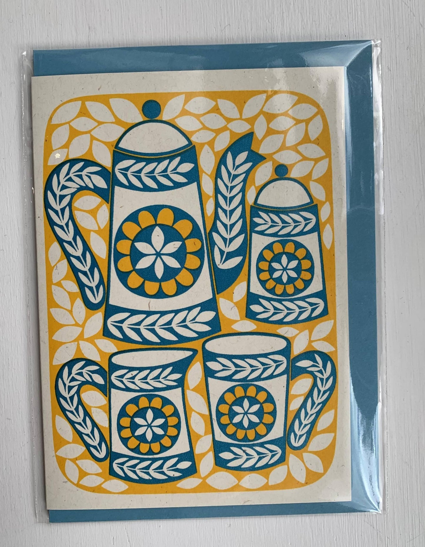 Karoline Rerrie Screen Printed Card Coffee Pot (Yellow)