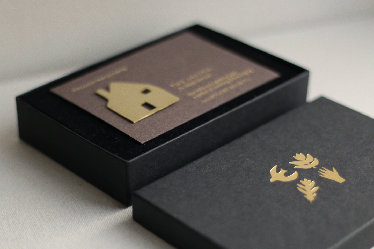 Black box with gold house brooch inide