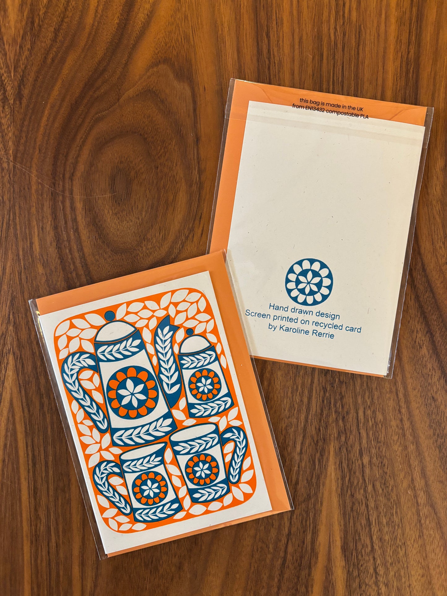 Karoline Rerrie Screen Printed Card Coffee Pot (Orange)