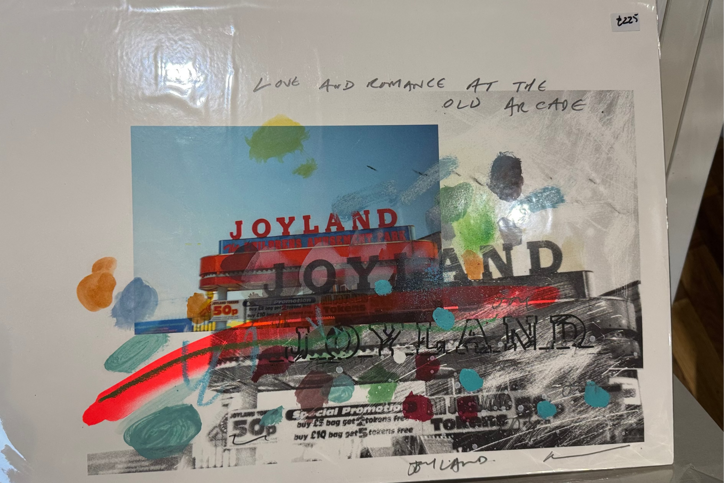 Collage with text and abstract elements on a white background