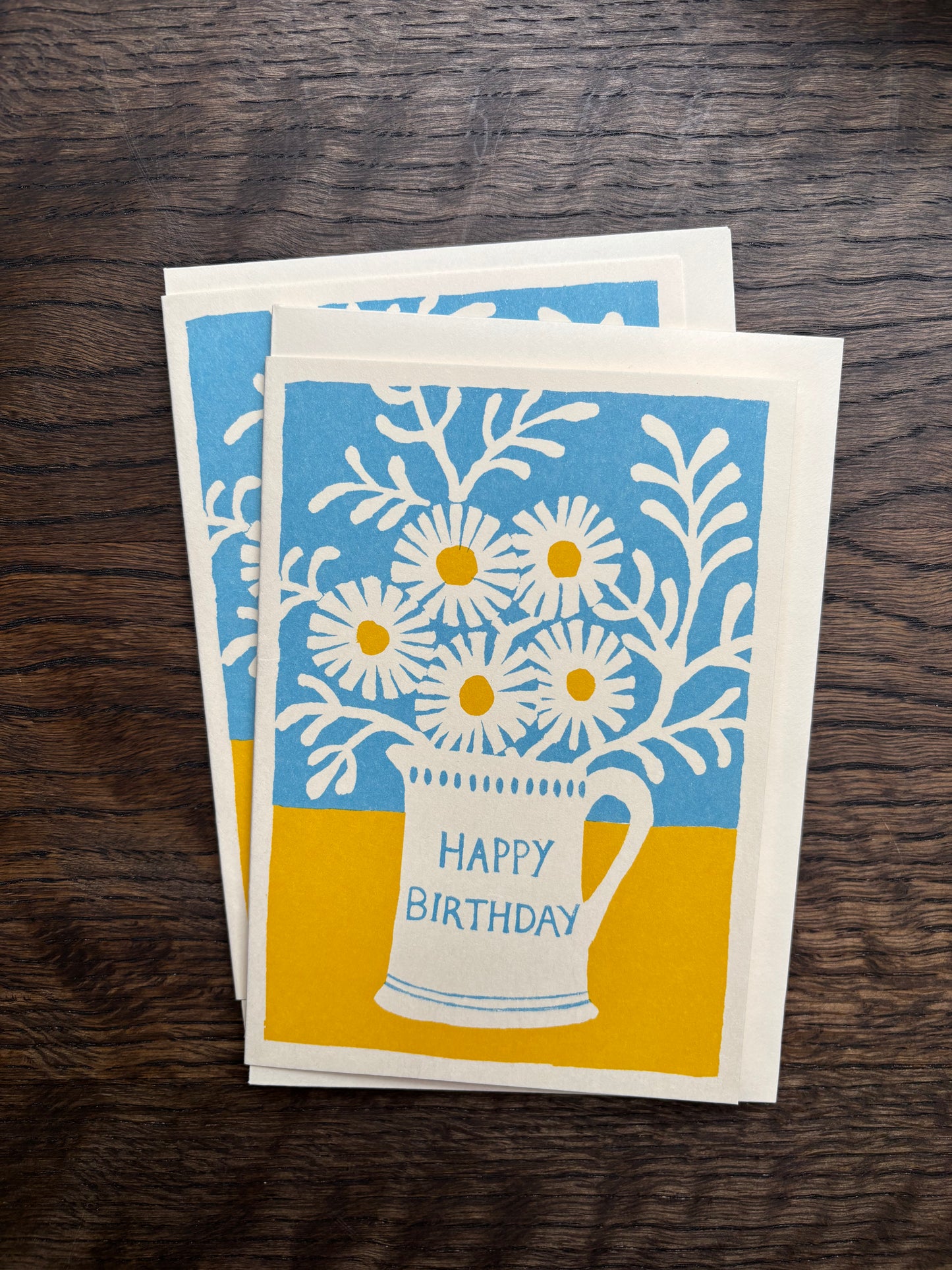 Happy Birthday Mug and Flowers by Cambridge Imprint (Blue and Yellow)