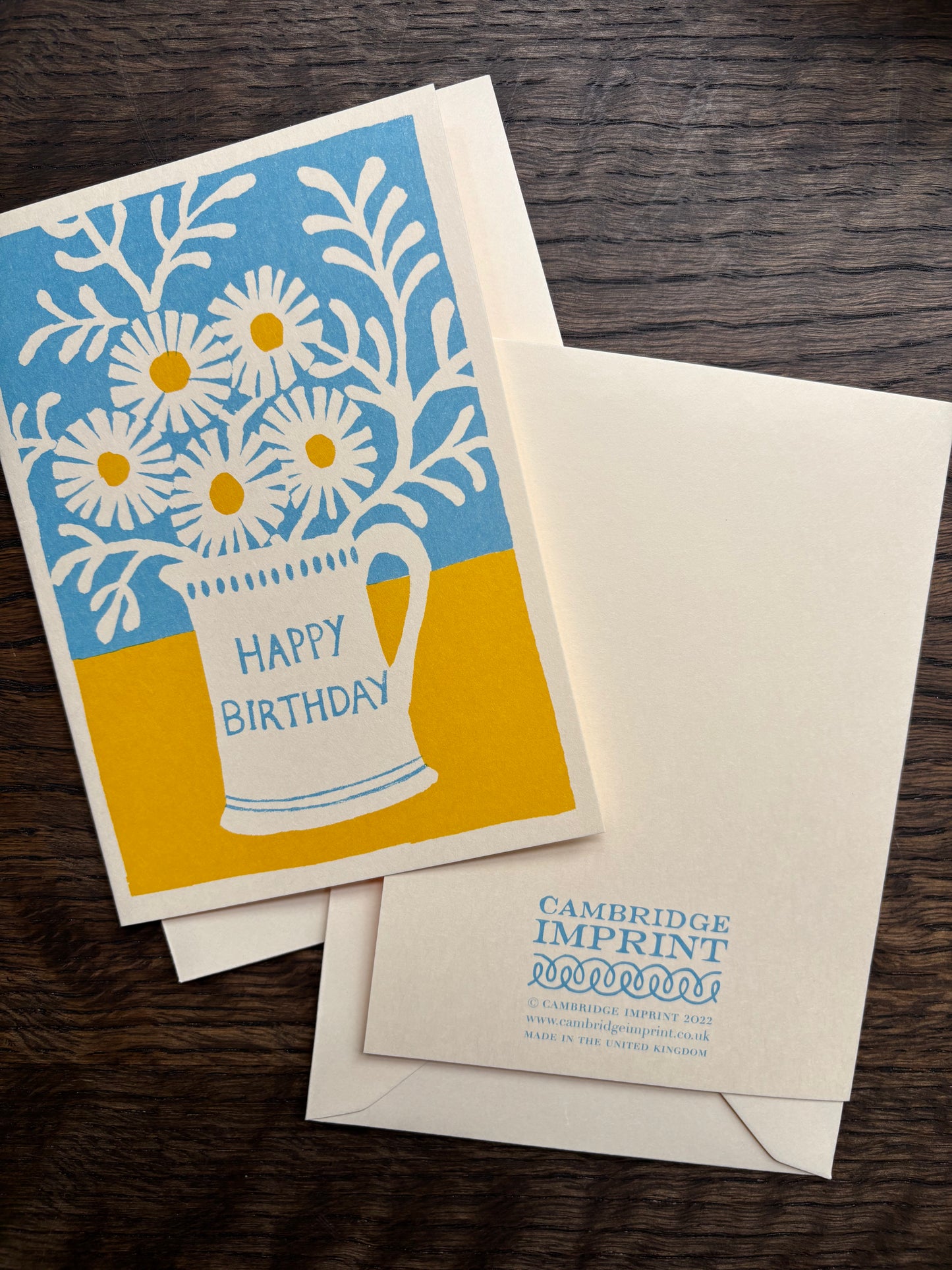 Happy Birthday Mug and Flowers by Cambridge Imprint (Blue and Yellow)