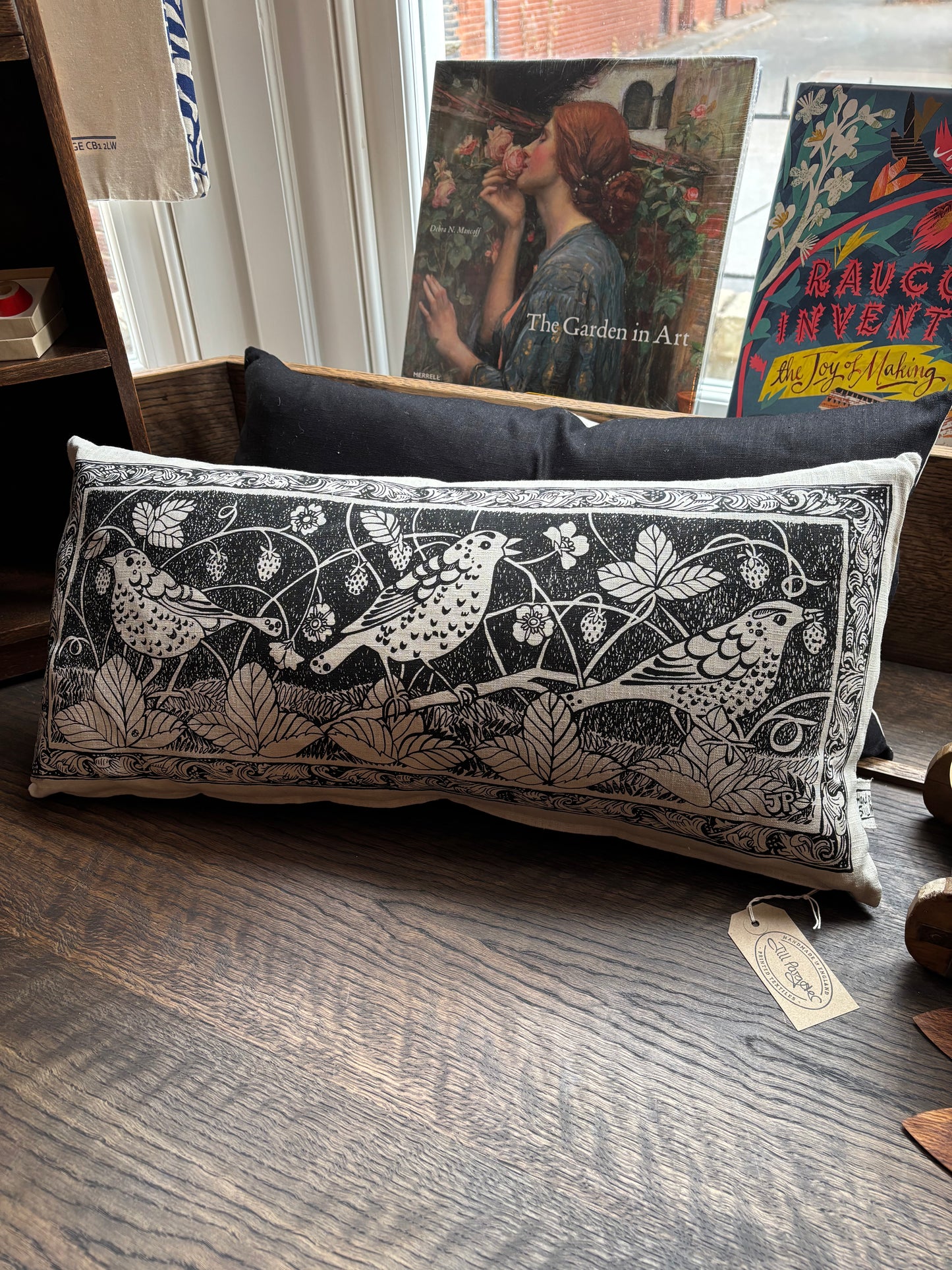 Jill Pargeter Strawberry Thief Rectangular Linen Cushion