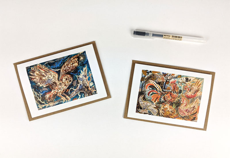 Pack of Ten Notecards by Mark Hearld (Tawny Owl and Remembered Farm)
