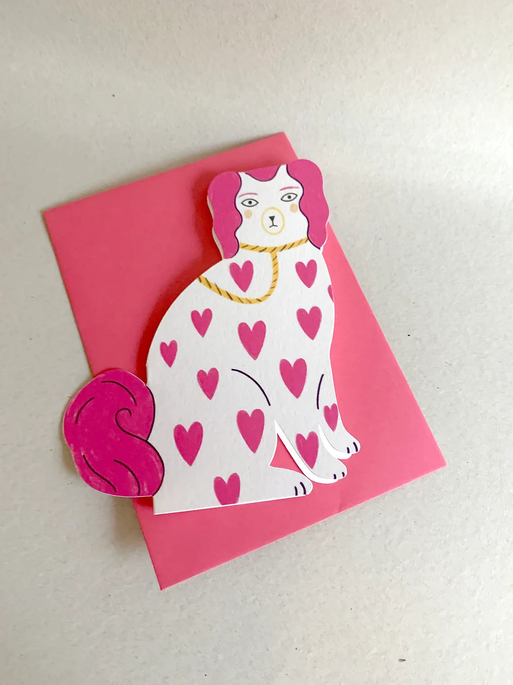 Kitty Kenda Pink Sitting Pottery Dog Card