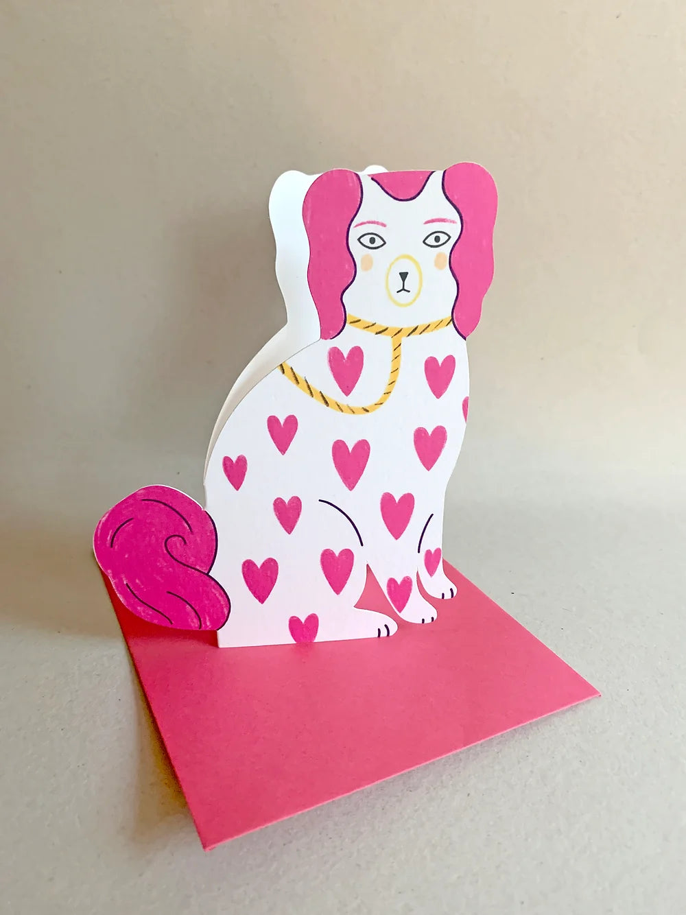 Kitty Kenda Pink Sitting Pottery Dog Card