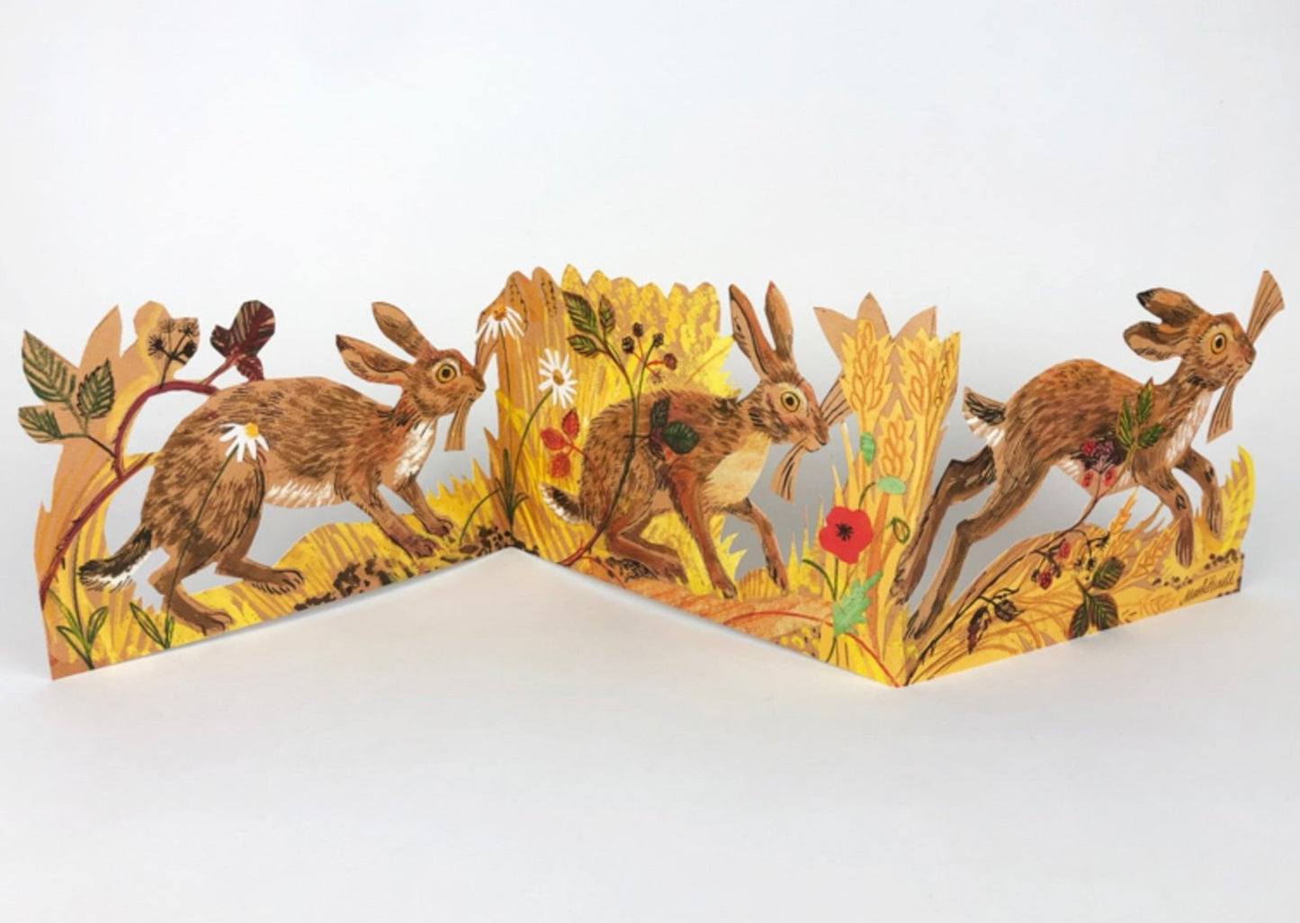 Hares pop-up greetings card by Mark Hearld