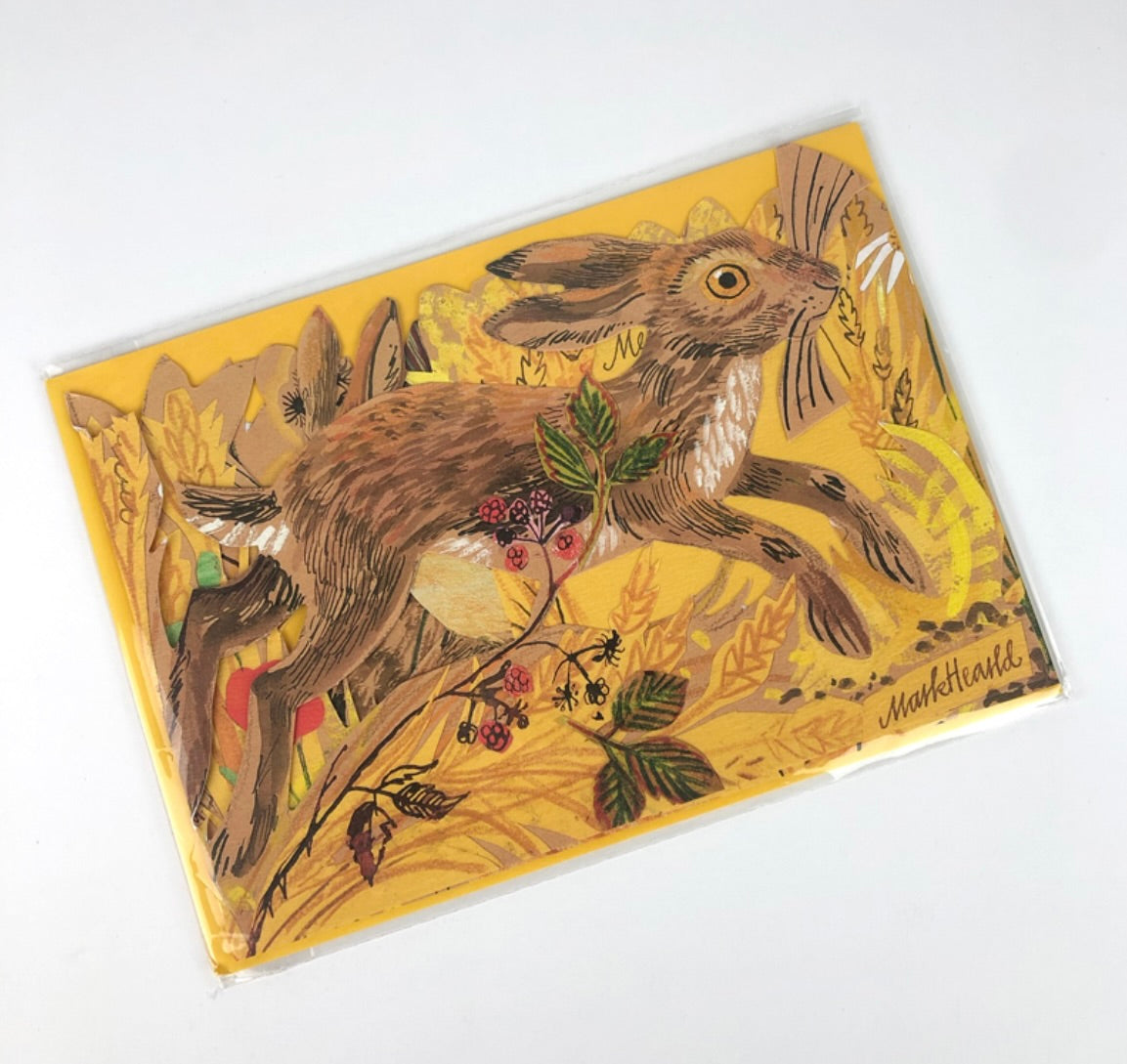 Hares pop-up greetings card by Mark Hearld