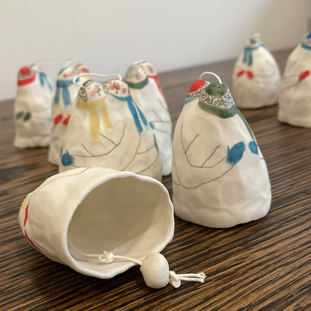 Porcelain Cuddling Jingle Baubles by Becca Brown