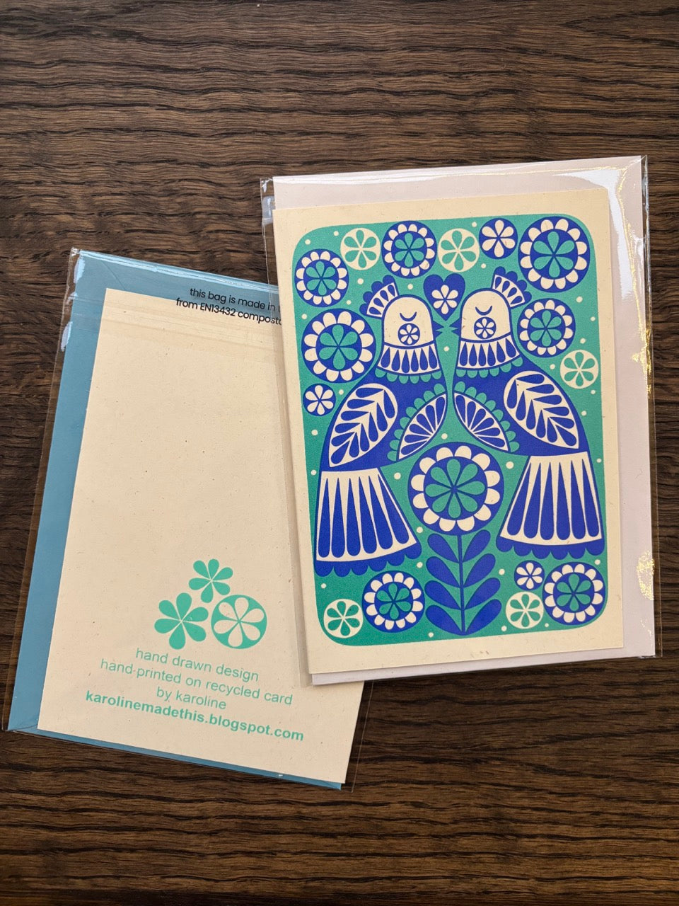 Karoline Rerrie Blue Birds Screen Printed Card