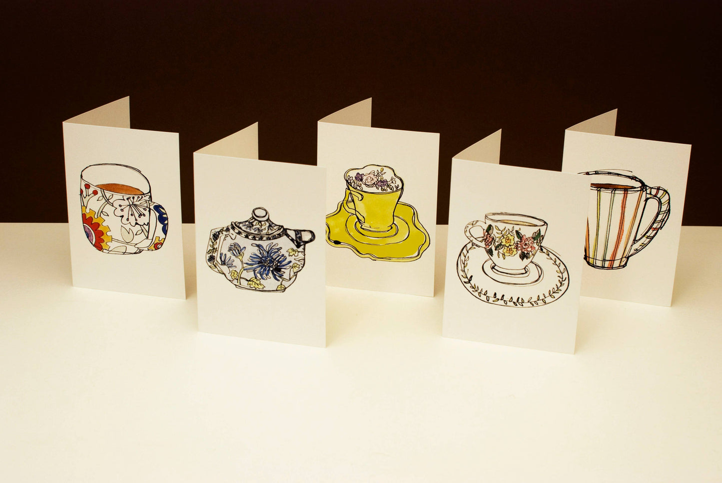 Pack of Five Tea Cup Cards by Kate Lowe