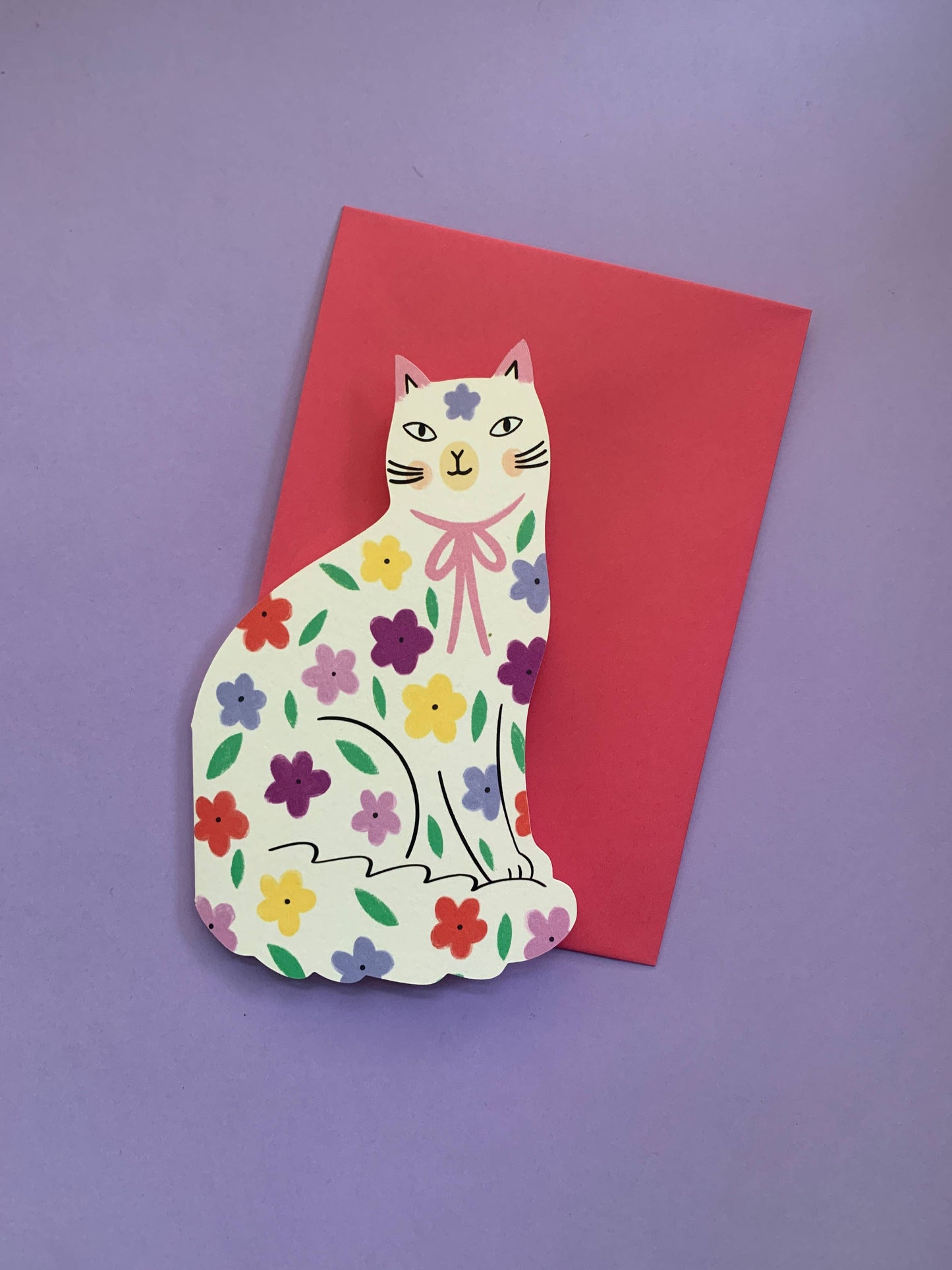 Sitting Kitty Floral Shaped Cat Greeting Card