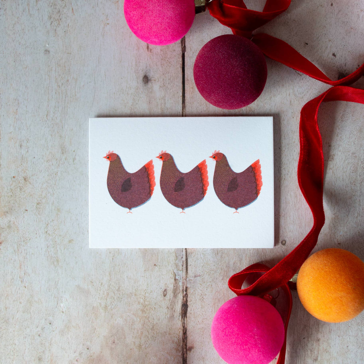 Three French Hens Card by Bobbie Print