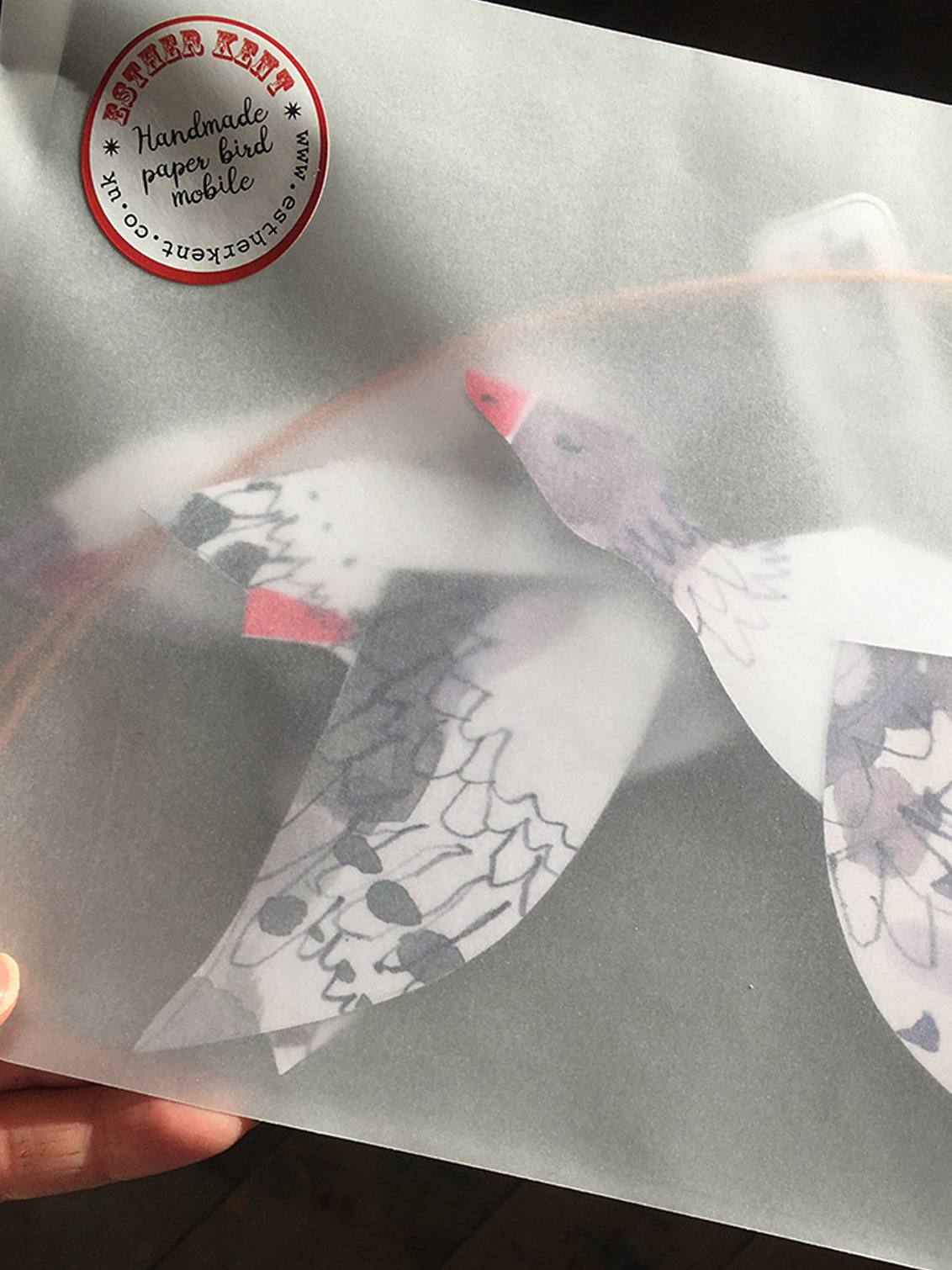 Mobile "Drei Gänse" aus handgeschöpftem Papier