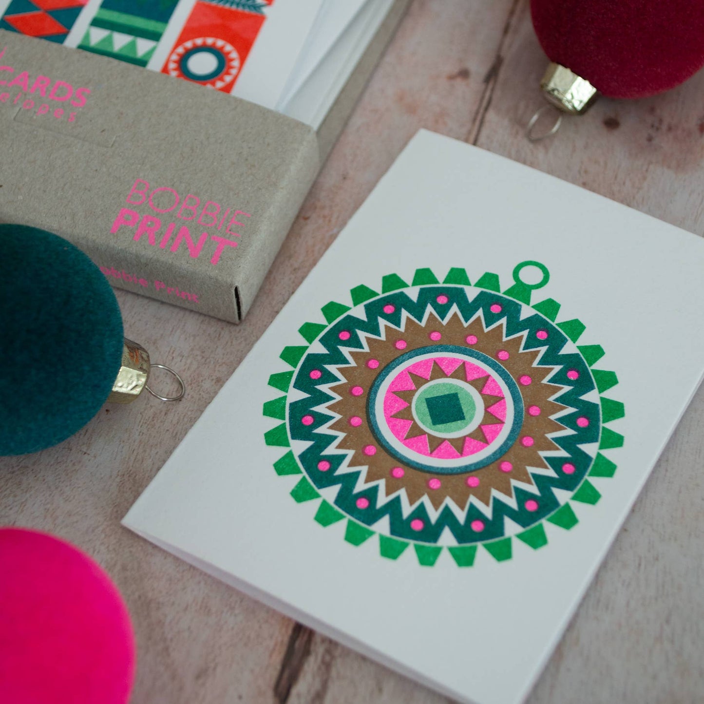 6 Mini Christmas Cards by Bobbie Print (Pink Set)