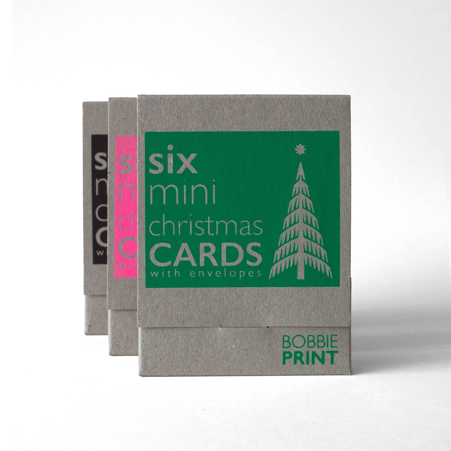 Boxed Set of 6 Mini Risograph Printed Christmas Cards Green