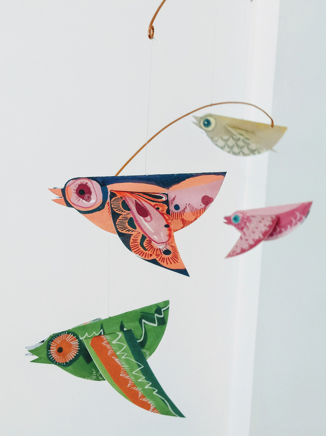 Handmade Colourful Paper Birds Mobile