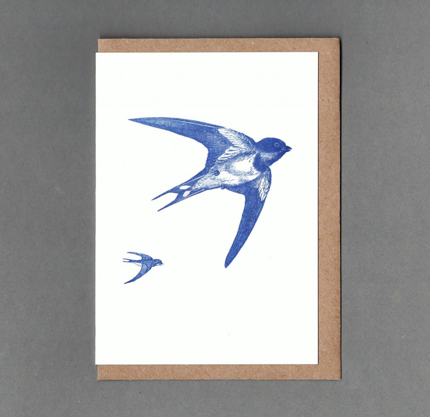 Swallow. Letterpress Greeting Card, Eco Friendly: With cello