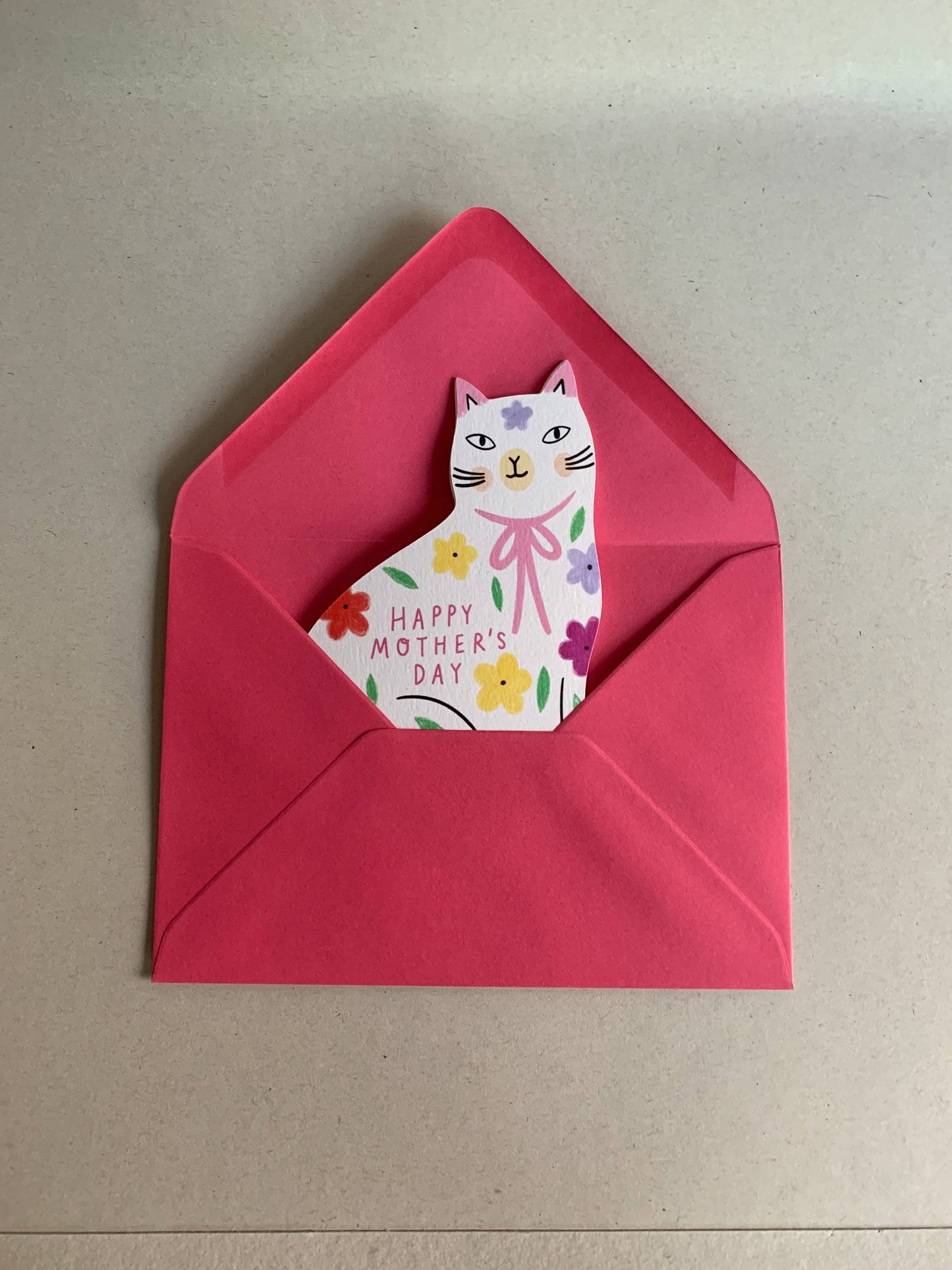 Sitting Kitty Floral Shaped Cat Greeting Card