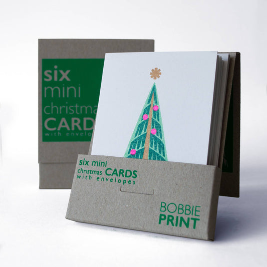 Boxed Set of 6 Mini Risograph Printed Christmas Cards Green