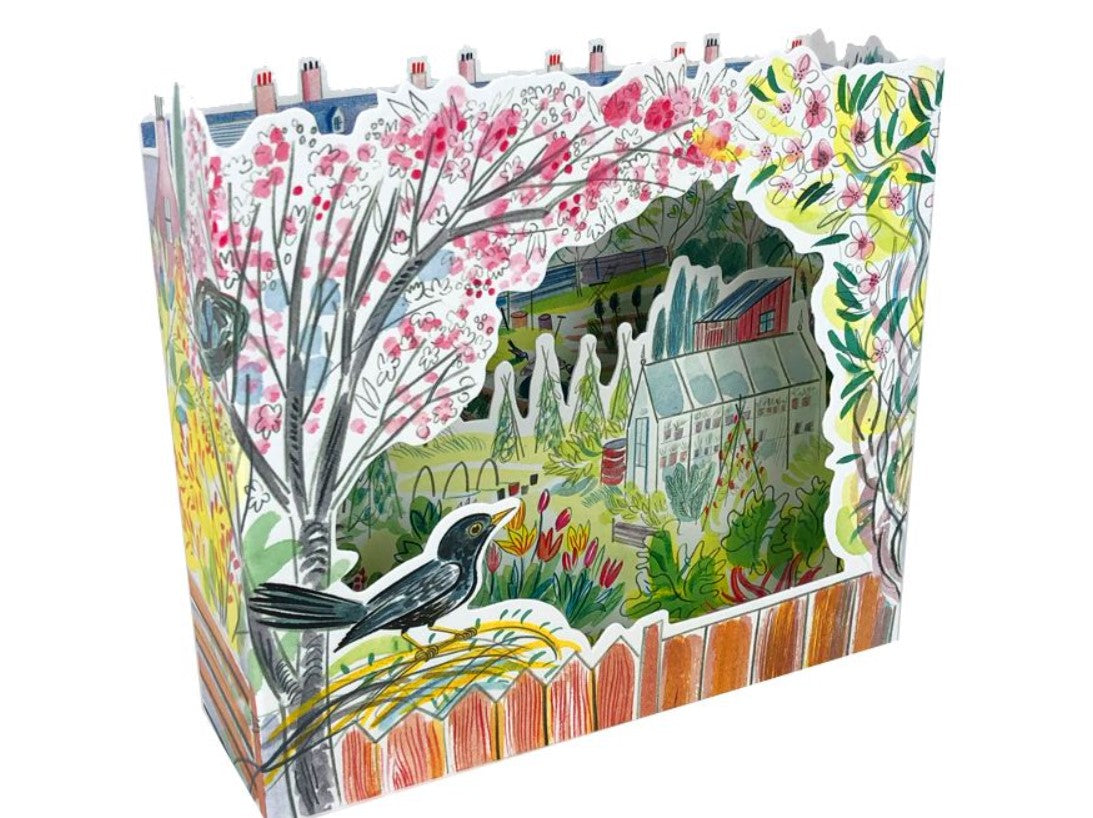 Blackbird Allotments pop-up greetings card