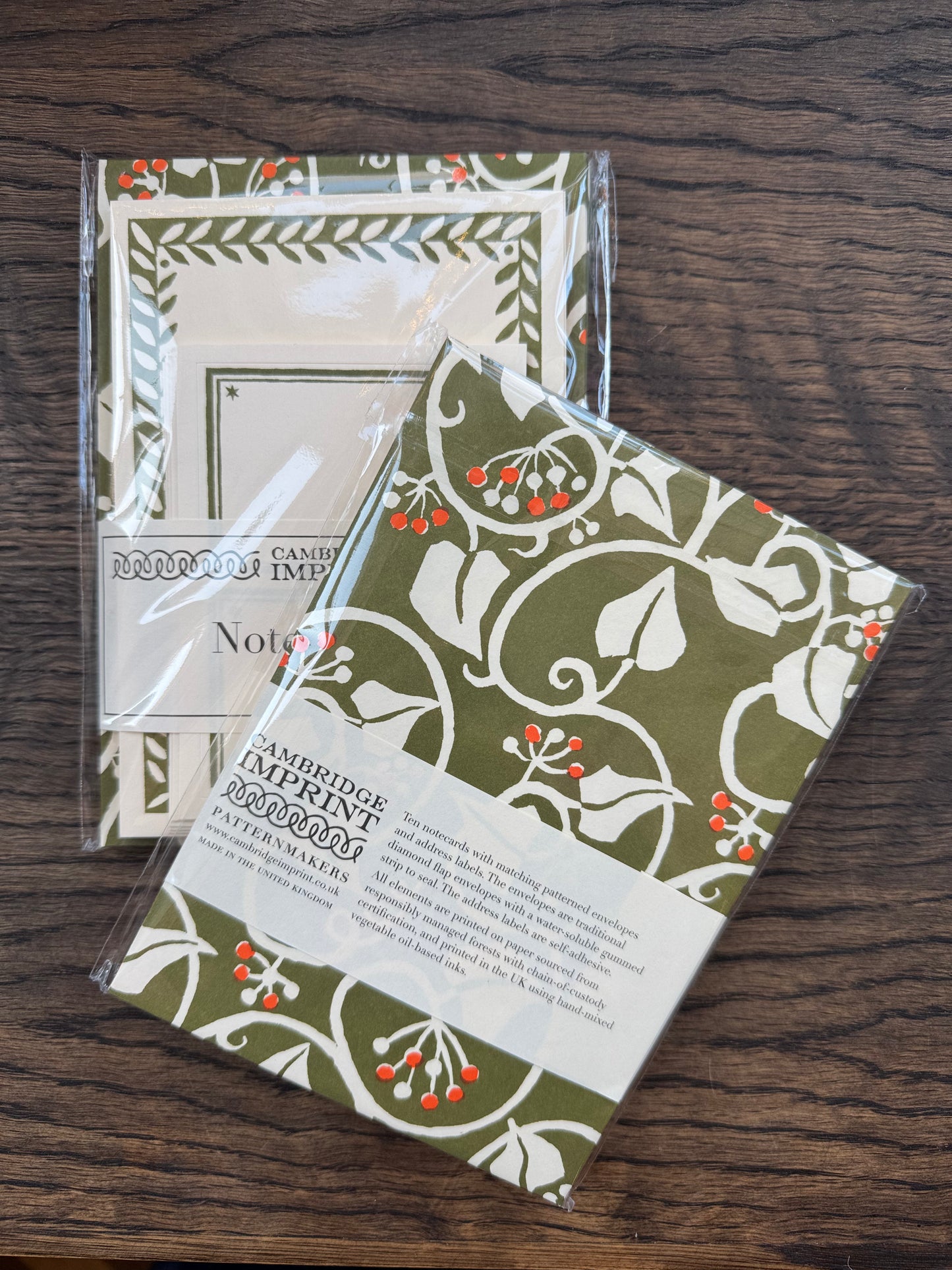 Set of Ten Notecards by Cambridge Imprint (Ivy Green)