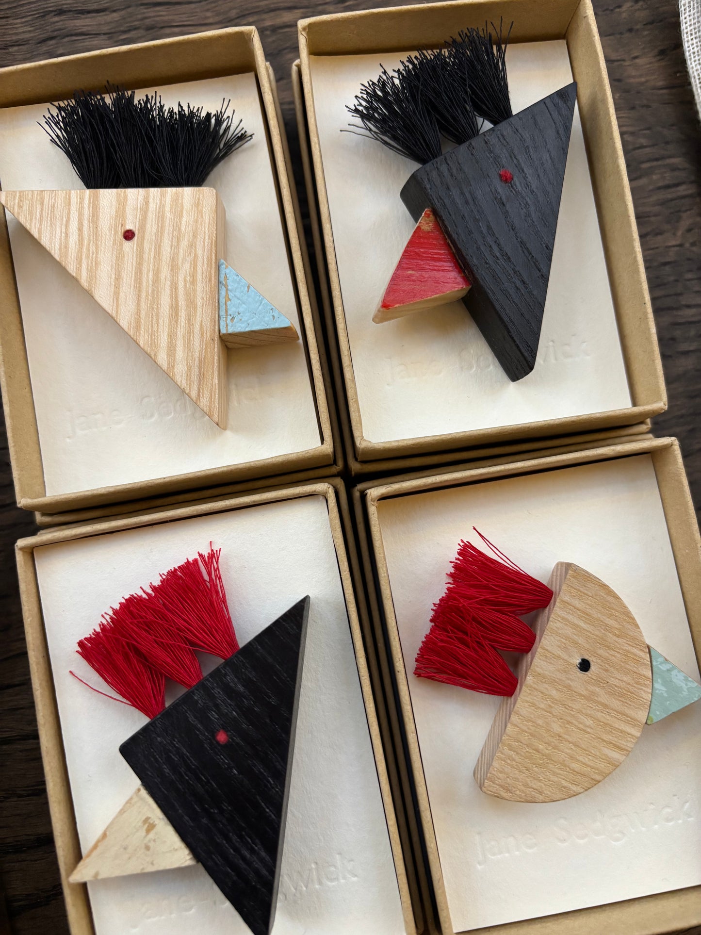 Crested Bird Pin Brooches by Jane Sedgwick