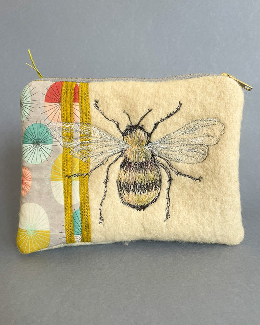 Free-Machine Embroidered Honey Bee Pouch by The Speculating Rook