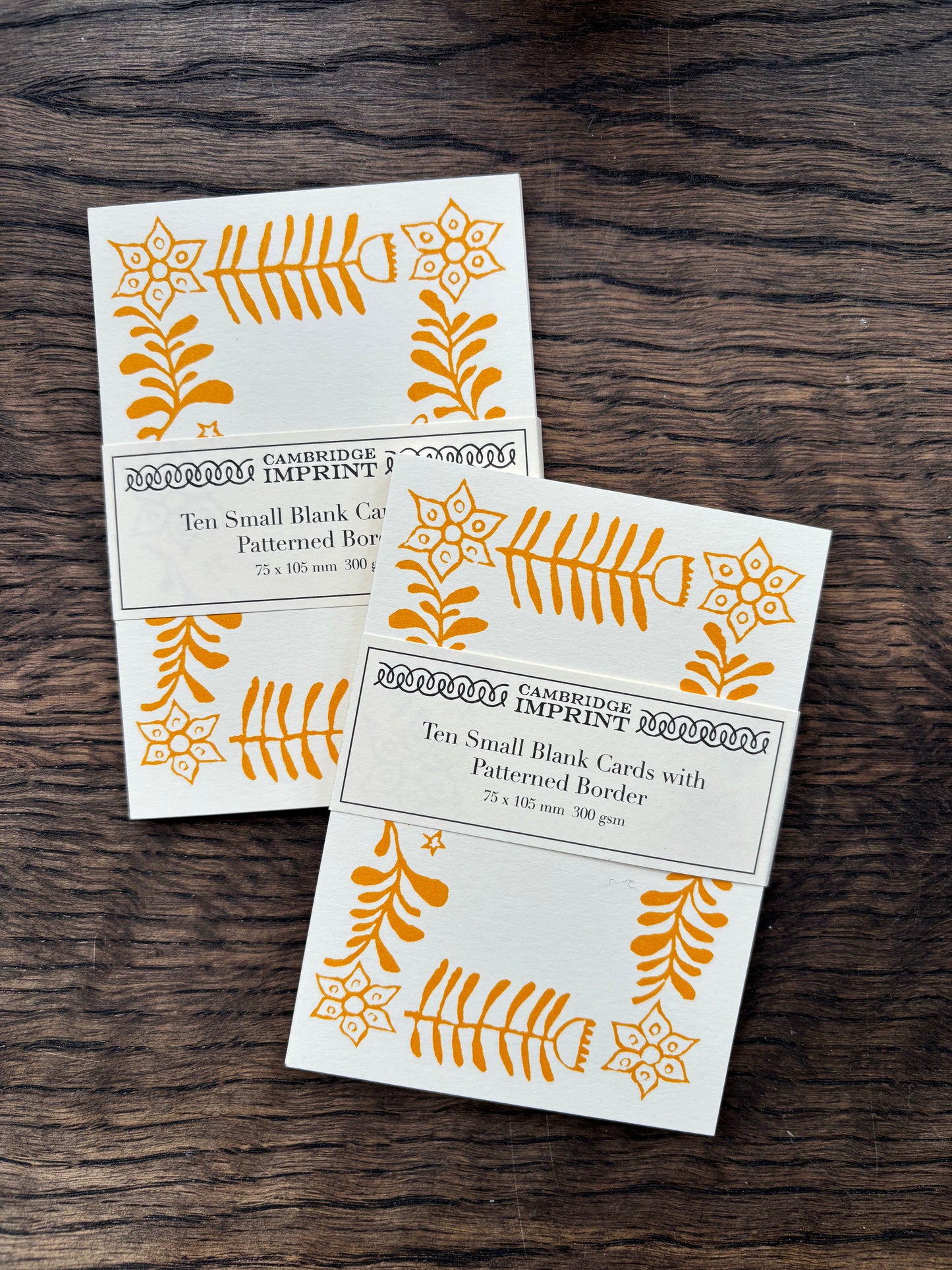 Set of Ten Small Blank Cards with Patterned Border by Cambridge Imprint (Yellow)