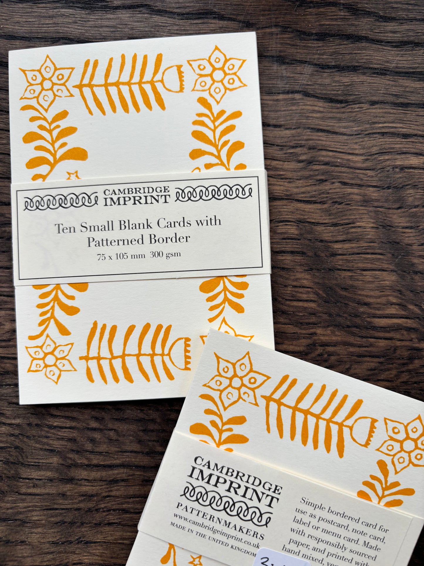 Set of Ten Small Blank Cards with Patterned Border by Cambridge Imprint (Yellow)