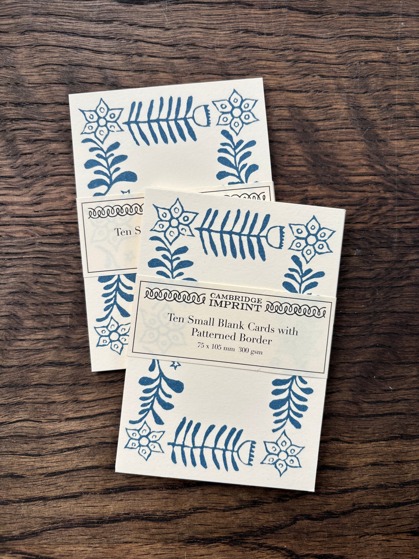 Set of Ten Small Blank Cards with Patterned Border by Cambridge Imprint (Blue)
