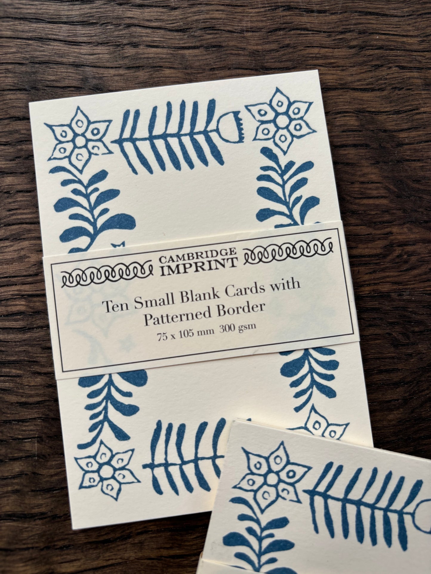 Set of Ten Small Blank Cards with Patterned Border by Cambridge Imprint (Blue)