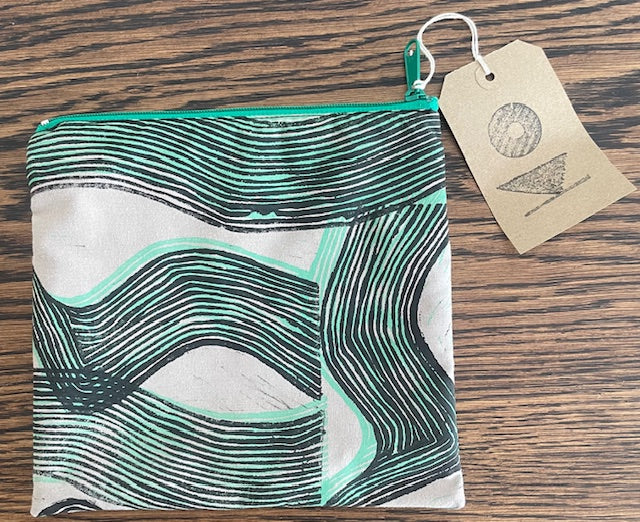 Block printed zip pouch by Kate Owens