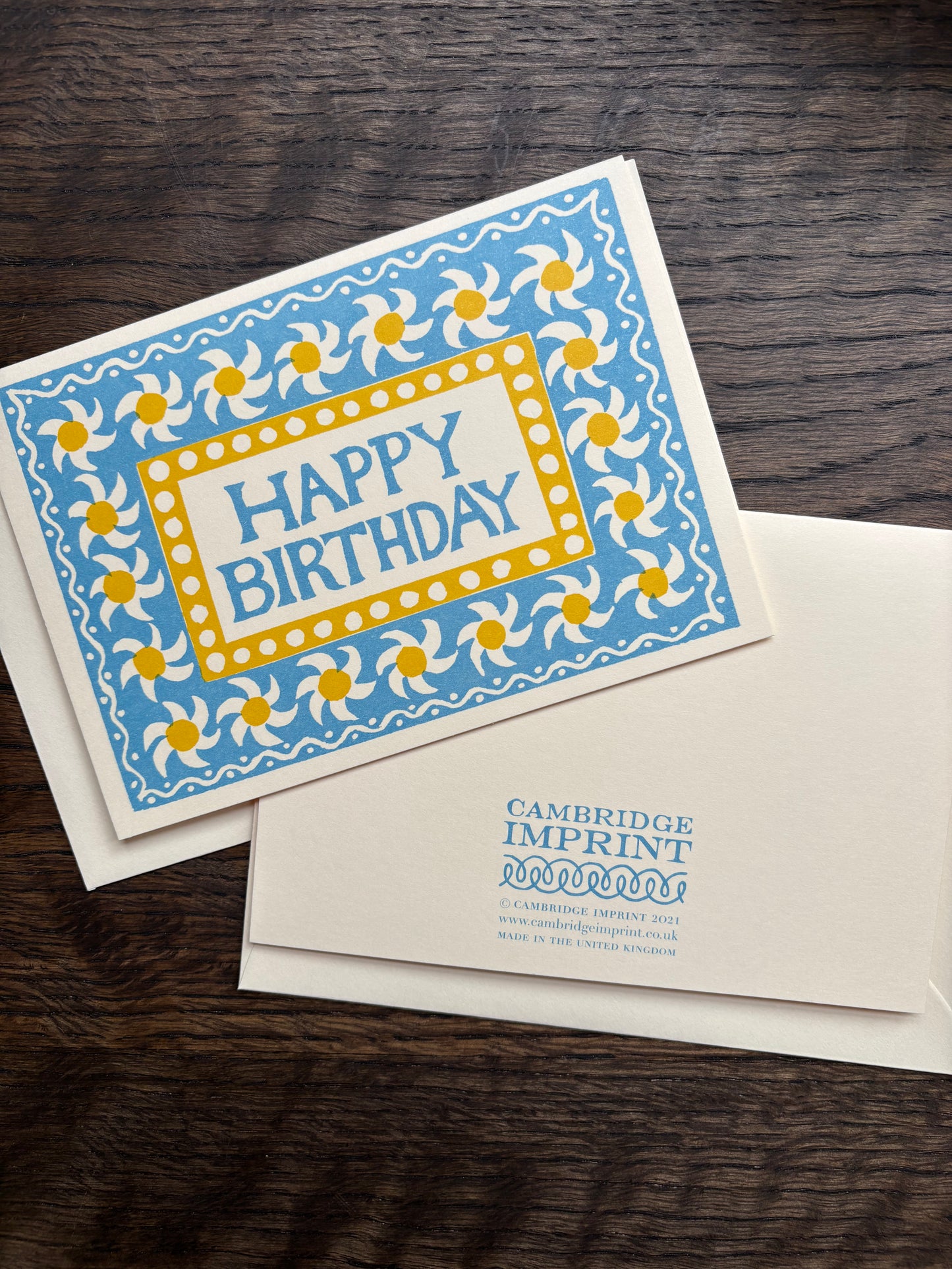 Happy Birthday Card by Cambridge Imprint (Blue and Yellow)