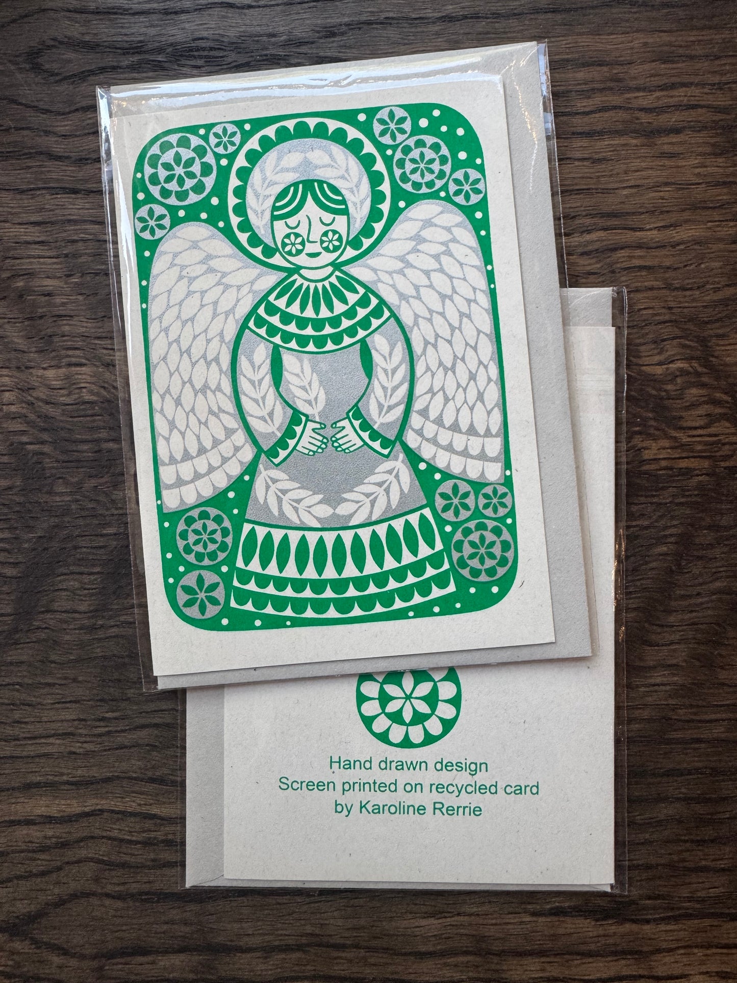 Green Angel Card by Karoline Rerrie