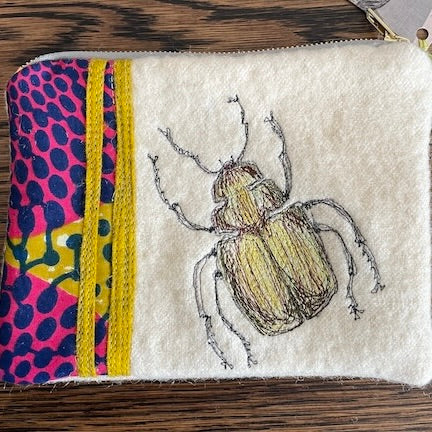 Free-Machine Embroidered Beetle Pouch by The Speculating Rook