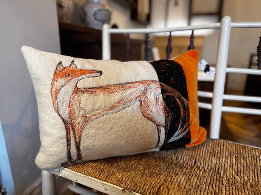 Fox Free-Machine Embroidered Cushion by The Speculating Rook