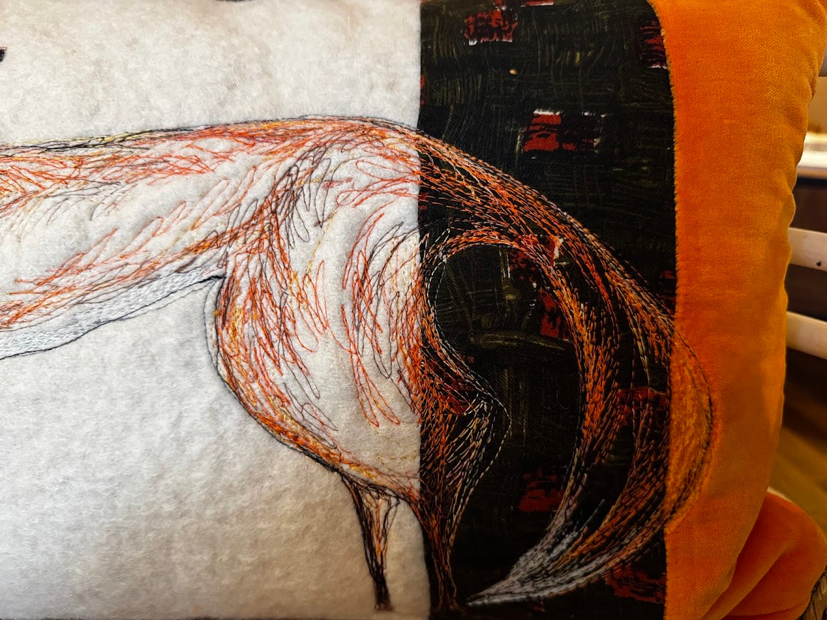 Fox Free-Machine Embroidered Cushion by The Speculating Rook