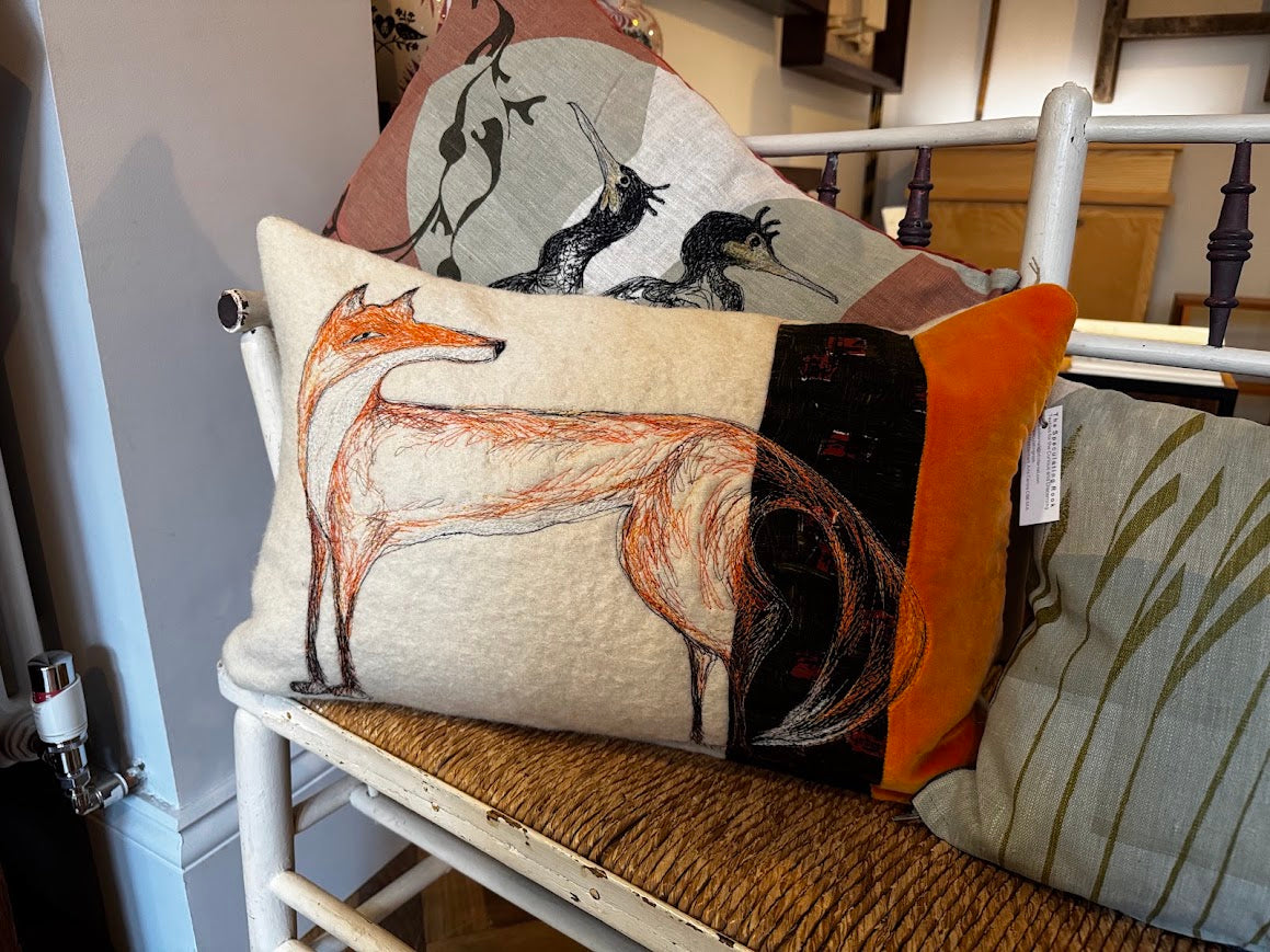 Fox Free-Machine Embroidered Cushion by The Speculating Rook