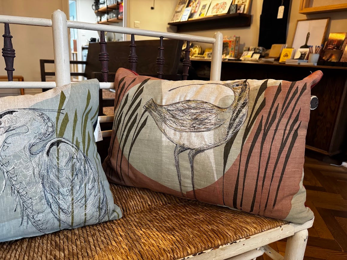 Curlew Free-Machine Embroidered Cushion by The Speculating Rook