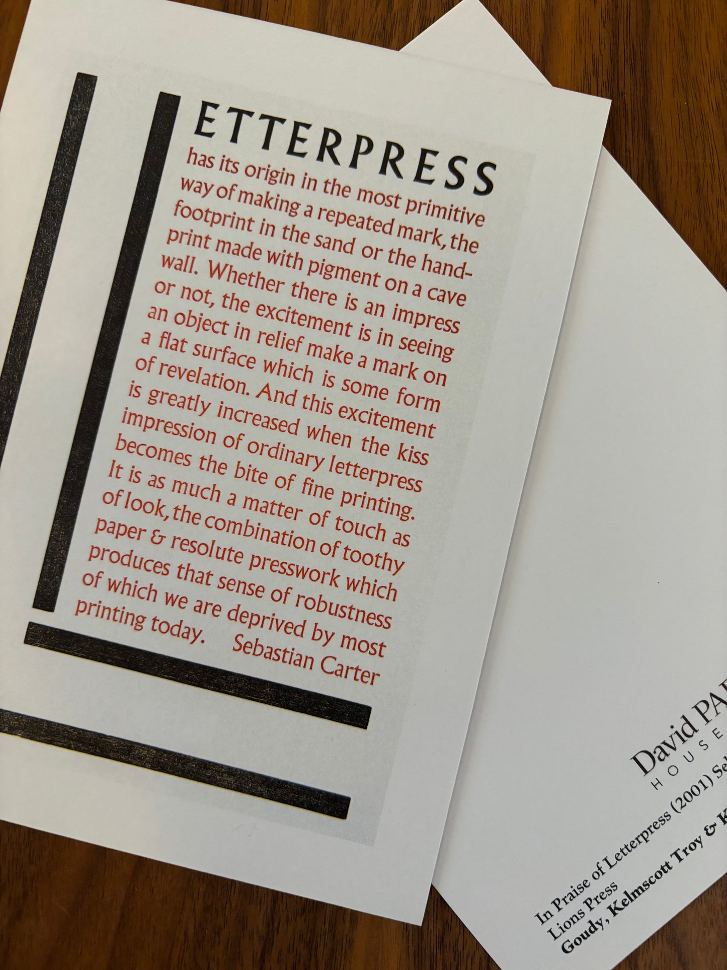 In Praise of Letterpress Postcard