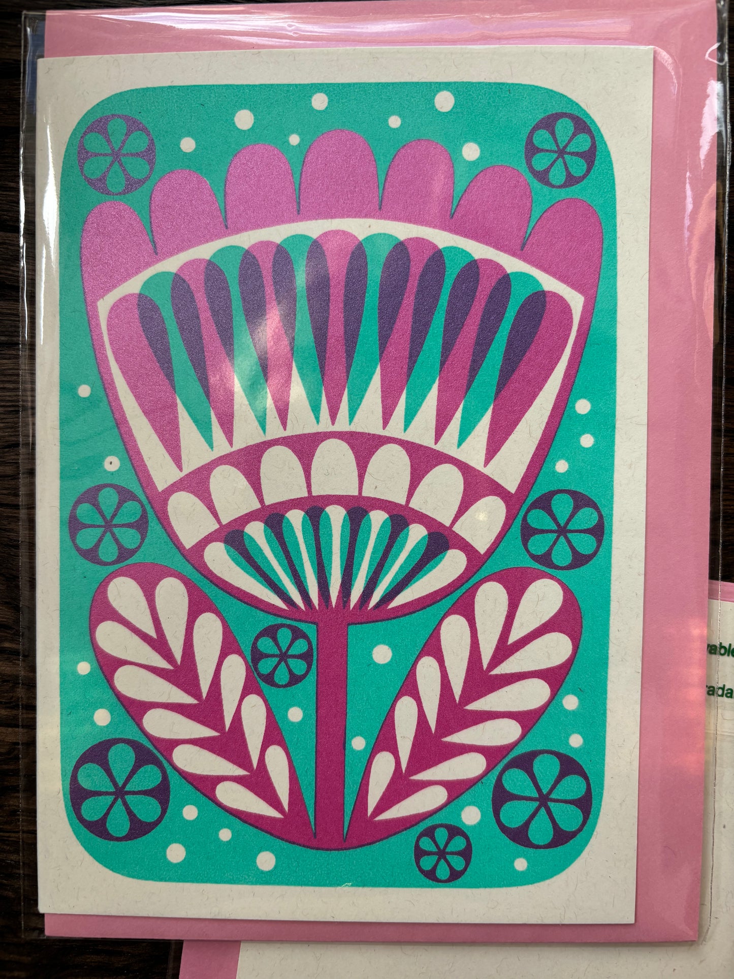 Karoline Rerrie Screen Printed Card Pink Flower