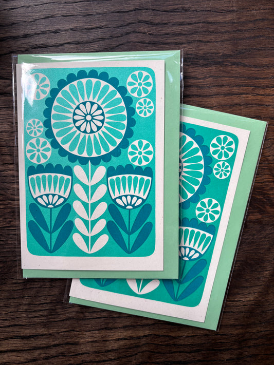 Karoline Rerrie Screen Printed Card Green Flower