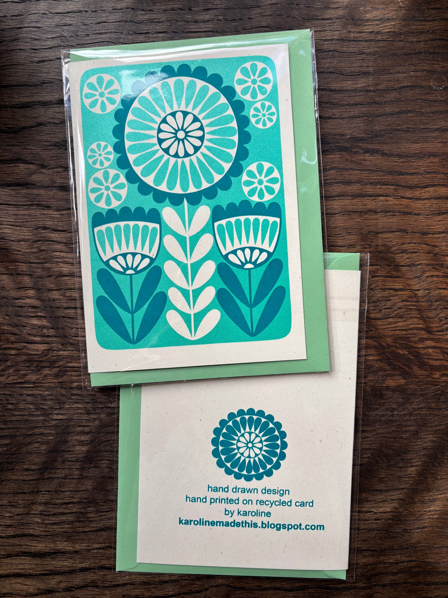 Karoline Rerrie Screen Printed Card Green Flower