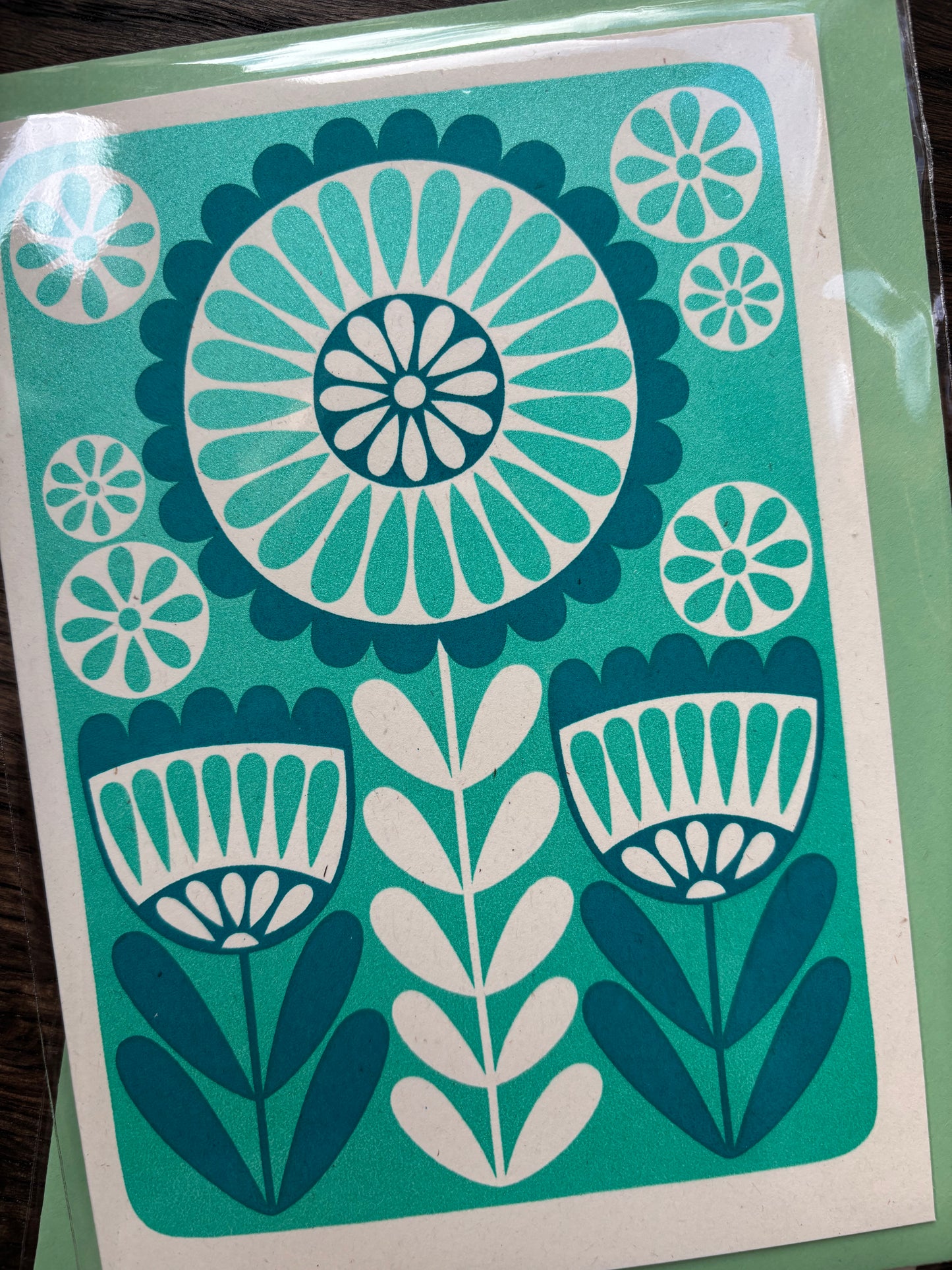 Karoline Rerrie Screen Printed Card Green Flower