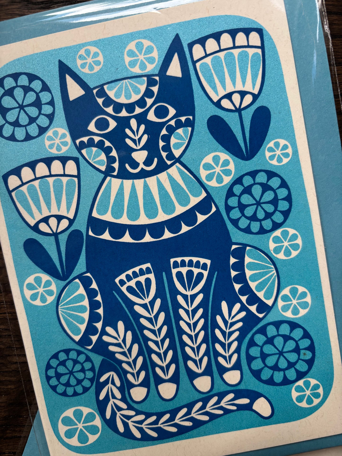 Karoline Rerrie Screen Printed Card Blue Cat