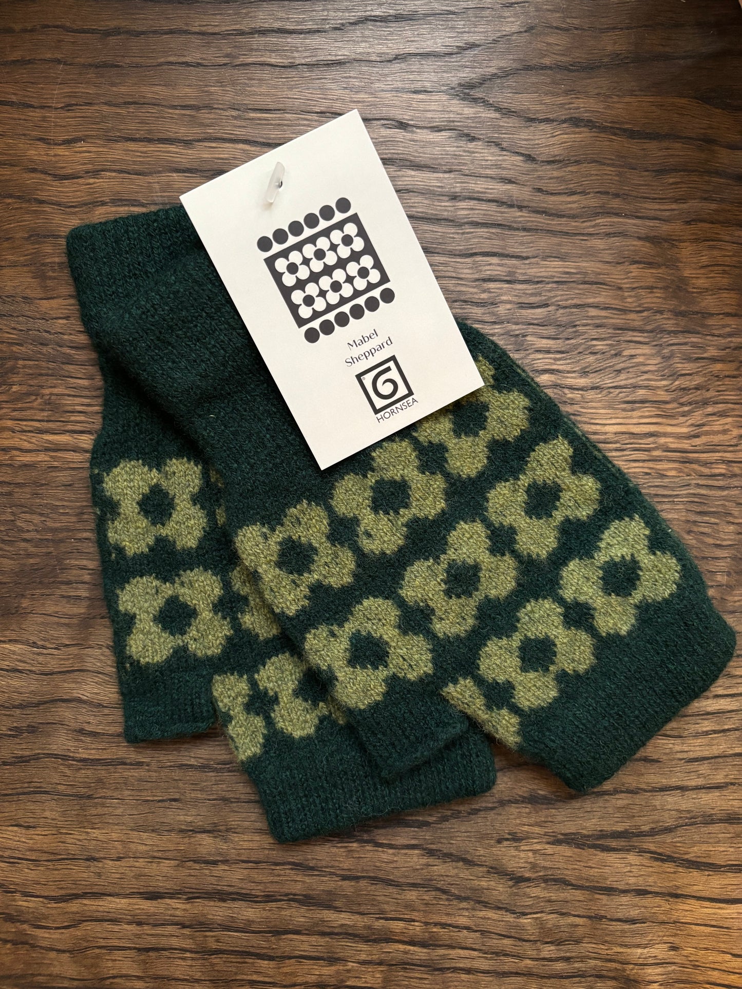 Green Fingerless Mittens by Mabel Sheppard x Hornsea